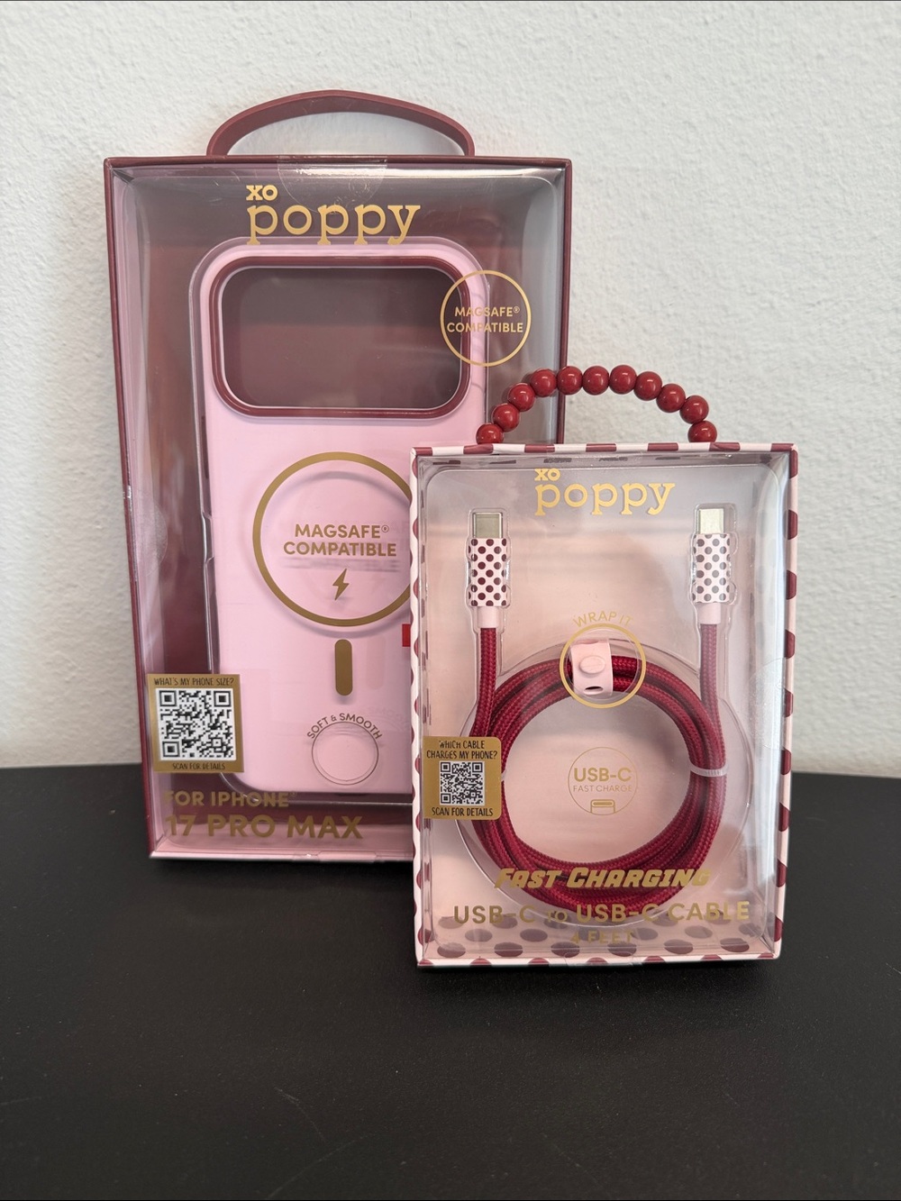 XO Poppy | Wine & Polka Dots iPhone 17 Pro Max MagSafe Case + USB-C Cable